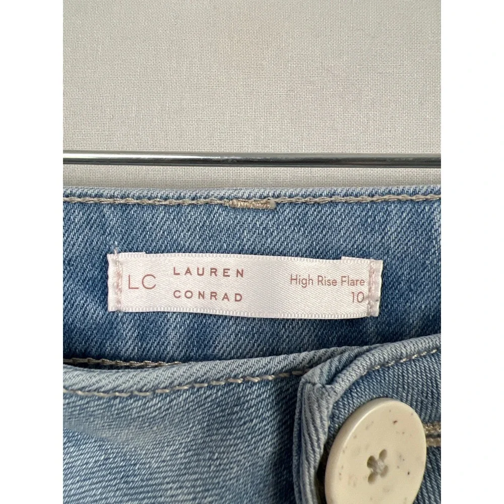Lauren Conrad Flare Jeans Women 10 Light Blue Hand Painted Artistic High Rise